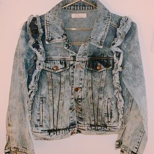 Elan denim jacket with frills